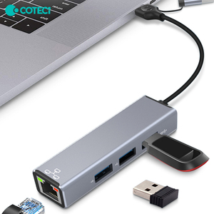 Coteci Nhôm Di Động Multiport 4 <span class=keywords><strong>Prot</strong></span> Loại C <span class=keywords><strong>USB</strong></span> C Docking Station Du Lịch Hub <span class=keywords><strong>USB</strong></span> 3.0 Hub 4 Cổng Với RJ45 Ethernet Bộ Chuyển Đổi - Product Image 3