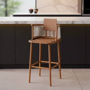 Sgabello da <span class=keywords><strong>Bar</strong></span> Moderno in Alluminio Brio Factory Direct con Corda Intrecciata e Finitura Effetto Legno, Sedia da Bancone Impermeabile per Cucina, Ristorante, <span class=keywords><strong>Bar</strong></span> Mobile - Product Image 4