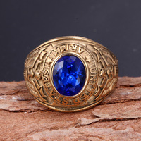 Europäisch-Amerikanischer Trendiger Vintage 18K Vergoldeter Titan-Stahl Militär-Stil Armeering Unisex Laborgezüchteter Ovaler Edelstein Alltagsschmuck
