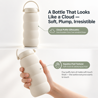 Bouteille d'eau isotherme anti-fuite de 600 ml, design Puffer, finition douce au toucher, poignée arquée pivotante, double paroi en acier inoxydable