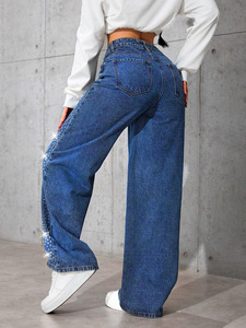 Jeans Rectos Vintage para Mujer, Otoño-Invierno 2026, Azul Denim con Pedrería Brillante de Mariposa, Corte Holgado, Pantalones para Uso Diario - Product Image 6