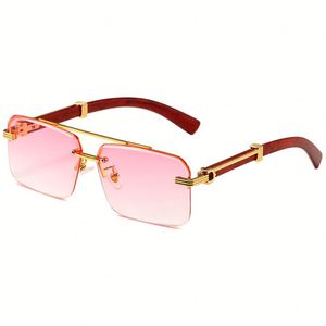 Lunettes de soleil pilote carrées en métal avec double pont, motif grain de bois, UV400, personnalisables avec logo, style rétro 2025, pour hommes et femmes - Product Image 4
