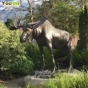 Grande statue de fauve en bronze, sculpture animale d'extérieur, patinée, avec bois de cerf, décoration de jardin - Product Image 6