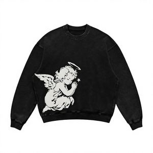Maßgefertigter Vintage-Wascheffekt Engel-Grafik Sweatshirt Unisex Oversize Rundhals-Pullover Retro Streetwear Herbst Winter Mode OEM ODM - Product Image 3
