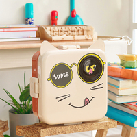 Boîte à lunch scolaire pour enfants nouveau-nés, 1500 ml, en plastique, anti-fuite, compatible micro-ondes, chauffable, avec cuillère/fourchette, design de dessin animé de poulet