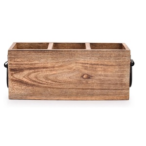 Organizador de Cubiertos Cuadrado de Madera de Mango Estilo Americano, Multifuncional, <span class=keywords><strong>para</strong></span> Encimera, <span class=keywords><strong>para</strong></span> Cubertería, Tenedores, Cucharas, Espátulas, 3 Compartimentos - Product Image 3