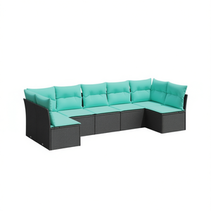 Conjunto de Sofás de Patio de Ratán Sintético Negro con Cojines, Diseño Contemporáneo, Muebles de Jardín para Exteriores - Product Image 1