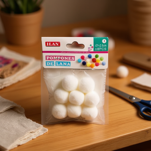 Pompon in lana ILAN 2,5 cm bianchi 8 pezzi Decorazioni per artigianato - Product Image 3