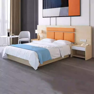 Juego de Muebles de Dormitorio para Hotel Comercial Moderno y Económico, Estructura de Cama de Madera Sólida Resistente, Cabecera Tapizada y Mesitas de Noche - Product Image 4