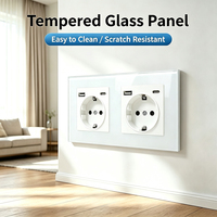 Prise murale UBARO 153 mm 2 gangues EU avec USB-A 5V2A, panneau en verre trempé blanc, 16A 250V, série M, double prise électrique Schuko