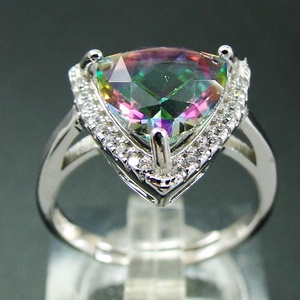 925 Cubique En Argent Sterling CZ Halo <span class=keywords><strong>Triangle</strong></span> Forme Amétrine Argent <span class=keywords><strong>Bague</strong></span> Tourmaline - Product Image 5