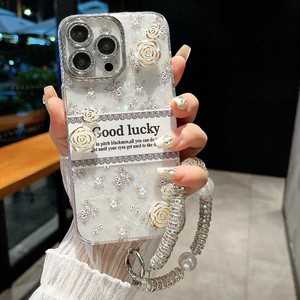 <span class=keywords><strong>Coque</strong></span> de téléphone portable de luxe en TPU <span class=keywords><strong>avec</strong></span> motif floral, camélia blanc et paillettes, protection intégrale de l'écran et de l'objectif, design antichoc pour la protection de la caméra - Product Image 4