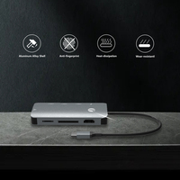 Base de Conexión USB Tipo C 8 en 1, Aleación, USB-C a HDMI 4K, Lector de Tarjetas SD y TF, Ethernet Gigabit RJ45, OTG, Hub de Datos USB3.1
