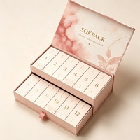Coffret Cadeau Calendrier de l'Avent Personnalisé 12 Jours pour Soins de la Peau, Emballage à Deux Niveaux avec Tiroir, Couvercle Magnétique et Ruban de Tirage pour Cosmétiques