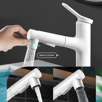 Robinet de lavabo de salle de bain extractible et pivotant, tout en cuivre, chaud et froid, à poser sur le comptoir, avec valve en céramique, moderne et minimaliste, 1 poignée