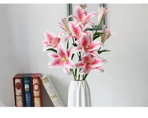 Китай оптовая продажа искусственные Пасхи Лили цветок с 3 головы из искусственной и натуральной сенсорный цветок лилии для пасхальные украшения