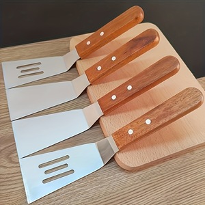 Espátula de acero inoxidable con mango de madera, espátula para pasteles, espátula para pizza, espátula para carne, espátula de cocina, espátula para parrilla teppanyaki - Product Image 2