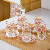Ensemble de tasses à café en verre de luxe Phnom Penh, ensemble de thé classique européen vintage pour la maison avec 6 tasses et 6 soucoupes, cadeau haut de gamme