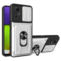 Coque de téléphone Protection d'objectif coulissant housse de béquille pour Xiaomi Redmi Note 12S 4G PC + porte-carte TPU