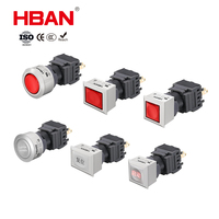 Interrupteur à bouton-poussoir HBAN 22 mm en ABS avec éclairage LED, étanche IP65, anti-poussière, 5A 250V, 1NO1NC, borne à broches à tête plate