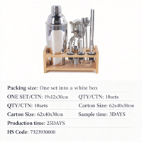 Shaker à cocktails multifonctionnel en acier inoxydable résistant à la corrosion, ensemble de bar 10 pièces, mélangeur à vin, kit de barman avec support de présentation