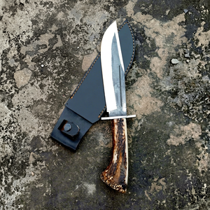 Cuchillo de Hoja Fija de Acero al Carbono de Grado Industrial, Hecho a Mano, de Alta Calidad, con Mango de Cuerno de Ciervo, para Caza, Supervivencia al Aire Libre - Product Image 1