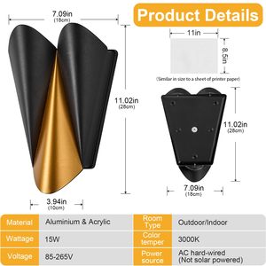 أضواء سوداء حديثة ، أو K لأعلى لأسفل الفناء ، أضواء جدارية تُثبت في الهواء الطلق الشمعانات لمدخل ساحة المنزل - Product Image 2