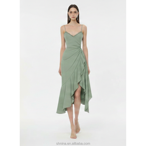 Service OEM ODM – Nouvelle <span class=keywords><strong>Robe</strong></span> Midi <span class=keywords><strong>Vert</strong></span> <span class=keywords><strong>Sauge</strong></span> à Col en V pour Femme, Ourlet Asymétrique à Volants et Buste Froncé, Idéale pour Demoiselles <span class=keywords><strong>d</strong></span>'<span class=keywords><strong>Honneur</strong></span> - Product Image 2