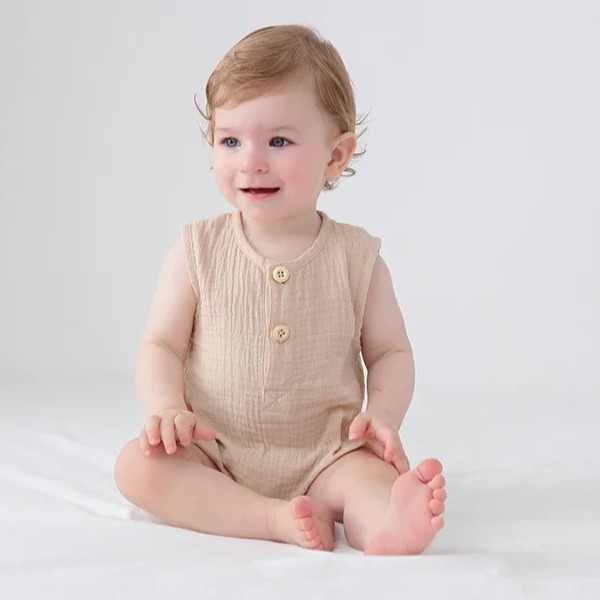 Eco-friendly Cotton Muslin Baby Clothes Sleeveless Romper Soft Thin Infant  Bodysuit Onesie with Snap Button
