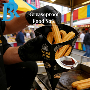Scatola personalizzata per churros, confezione per patatine fritte con contenitore per salsa, scatola per churros in cartone nero, coni per churros. - Product Image 2
