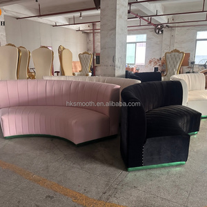 Hot-selling Pink Velvet Wave Spliced Party Couch with <b>Gold</b> Base Customized Fabric Round Wedding Reception Furniture - Product Image 5