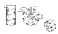 Un jeu de roues Mecanum industrielles de 6 pouces avec 8 rouleaux PU et 150kg de charge 14169 152mm Mecanum Wheel