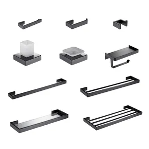 Yuson 12700-MB Modern Matt Black Stainless Steel 304 Robe Hooks Toilet Paper Holder Towel Rail Bathroom Accessories Set