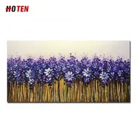 Абстрактная картина маслом с фиолетовыми цветами и деревьями, ручная роспись 100%, домашний декор, 3D цветок, Настенная картина с ножом, текстура, картина маслом