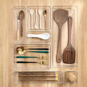 Boîte <span class=keywords><strong>de</strong></span> rangement en plastique transparente rectangulaire, minimaliste, à emboîtement libre, pour tiroir, facile à nettoyer, multifonction, pour papeterie - Product Image 4