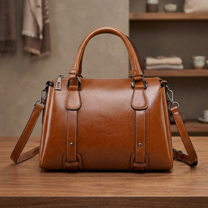 Pochette de mode portable légère et imperméable en cuir véritable BS INTERNATIONAL avec fermeture éclair et bandoulière unique, capacité 3L+, pour femme - Product Image 1