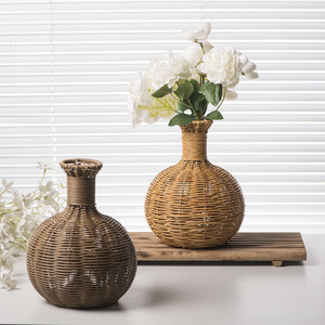 Hand Woven Faux Rattan <b>Vase</b> Tabletop Bohemian Style Decorative <b>Flower</b> <b>Vase</b> For Living Room Home Dcor Gift - Product Image 2
