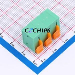 MX142R-7.62-03P-GN01-Cu-A Spring Terminal Block Bent Lead Through Hole,P=7.62mm Connector 1x3P 7.62mm Green Right Angle Insert - Product Image 2