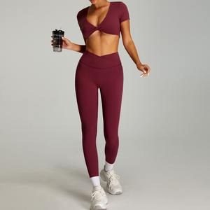 Ensemble de yoga pour femme à taille croisée-<span class=keywords><strong>Tenue</strong></span> d'entraînement à séchage rapide à taille haute pour la gym, la course à pied, le yoga et les sports de plein air - Product Image 3