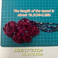 Applique de rose 3D en satin de luxe faite à la main avec franges de cristaux pour robe de soirée, accessoires de couture DIY pour robe de mariée
