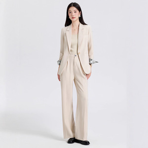 Women's Grey Blazer Solid Color Polyester Anti-Wrinkle Casual Suit Jacket Spring Autumn 2025 Splicing Design - Product Image 3