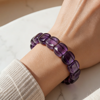 Bracelet de luxe en améthyste naturelle doublement percée de qualité 5A, fait main, avec perles rectangulaires facettées en améthyste