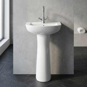 Ensemble de lavabo moderne carré en céramique avec piédestal intégré et trou pour robinet, pour salle de bain et hôtel, équipement sanitaire - Product Image 6