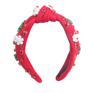 Diadema de árbol de Navidad con diamantes de imitación rojos, blancos y verdes, copo de nieve, Papá Noel, accesorio para el cabello de mujer, invierno 2023, tocado de tela - Product Image 5