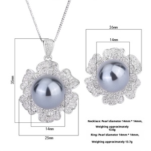 High Quality Eco-friendly Copper <b>Women</b> 14MM Grey Shell Pearl Floral Necklace <b>Rings</b> <b>Set</b> Jewelry <b>Set</b> for Daily Wear - Product Image 3