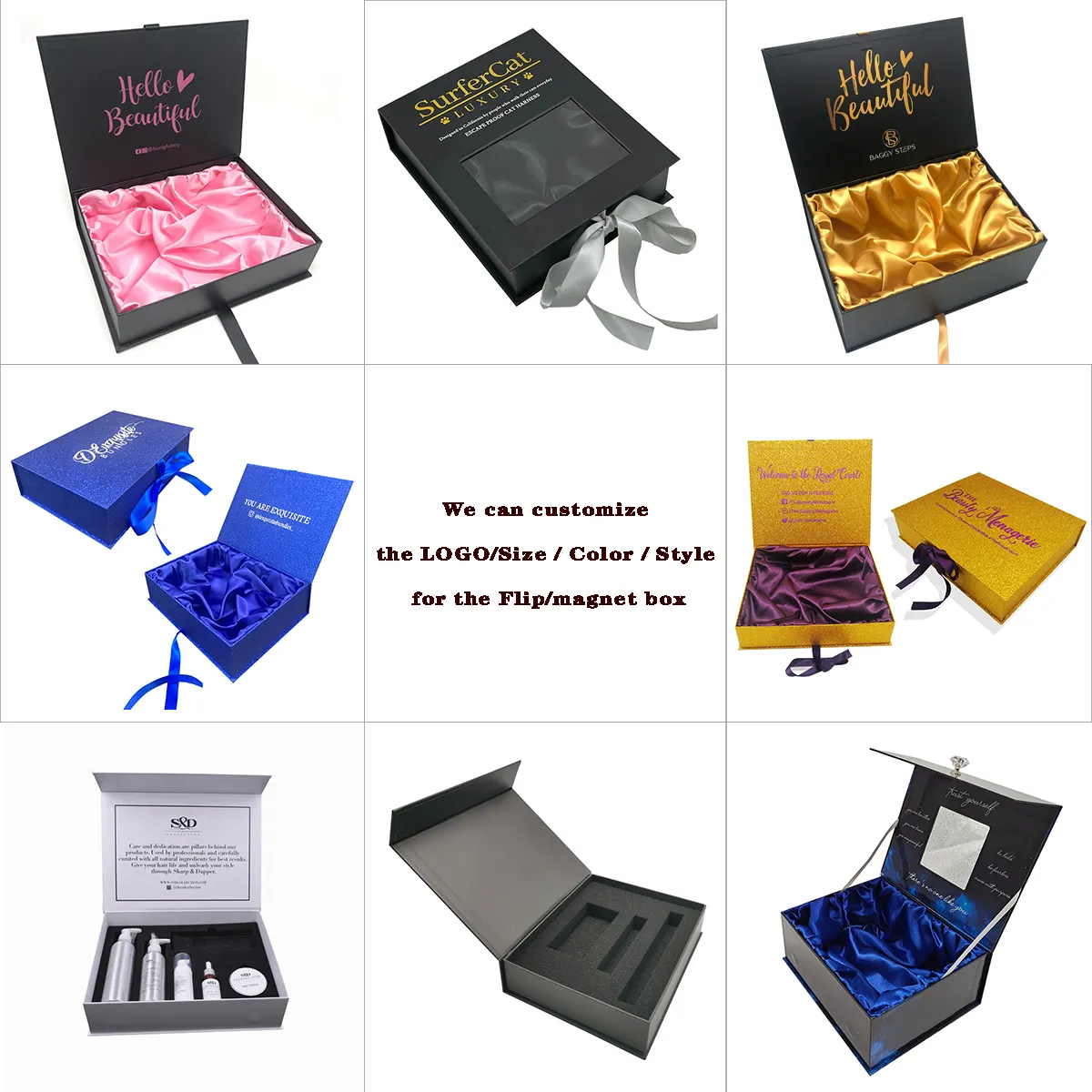 Luxury Wig Boxes Custom Logo Packaging Rigid Paperboard Satin Lined Gift Boxes For Hair Weave Extensions Box Packaging