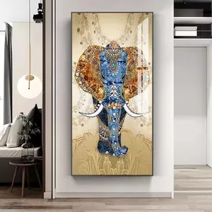 Moderne Luxus dekoration Elefant Tier Kristall Porzellan Malerei Glas Wand Kunst Druck