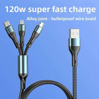 Cables USB 3 en 1 de Carga Rápida de 120W y 1.2m para Teléfono con Función de Transferencia de Datos, Venta al Por Mayor de Fábrica
