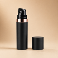 Mini Botella de 5ml 10ml 15ml de PP Redonda, Mate, Esmerilada, Negra, con Bomba de Vacío sin Aire para Cosméticos, Cuidado de la Piel y Suero, con Borde Dorado