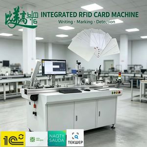 Machine de marquage laser à fibre avec lecture/écriture RFID et rejet automatique pour la production de cartes intelligentes, inspection et validation par vision OCR - Product Image 1
